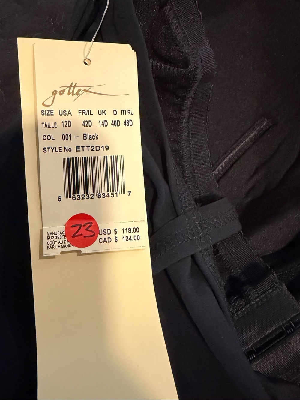 NWT Profile By Gottex Black Ruched One-Piece Swimsuit with built in bra Size 12D - Picture 6 of 6